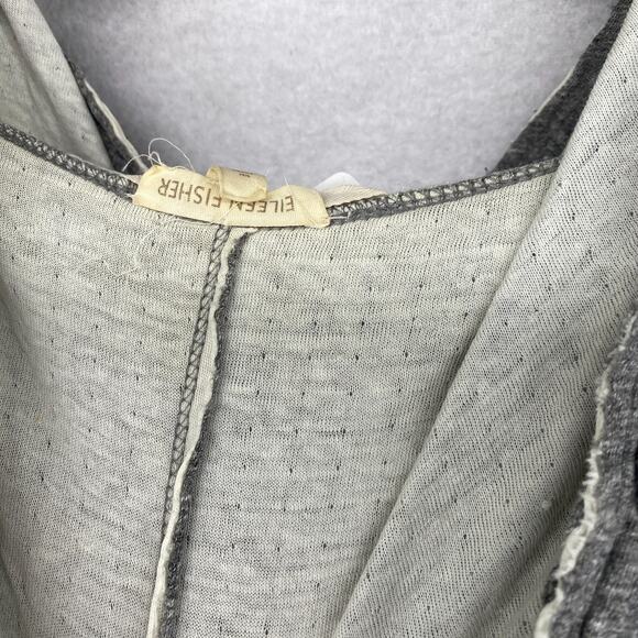 EILEEN FISHER Sweater S Cotton Double Layer Button Up Cardigan Hoodie Gray - Picture 8 of 14